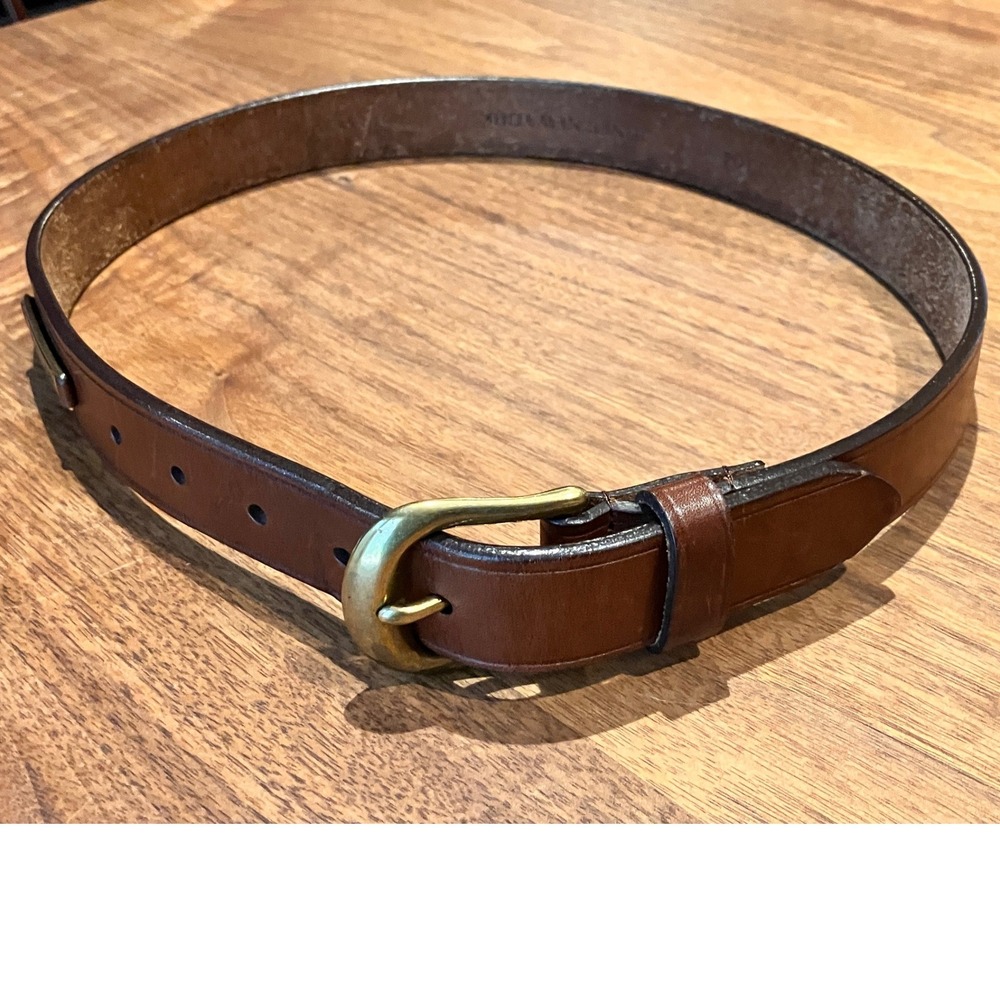 Jones New York Brown Full Grain Bridle Leather Belt Solid Brass Buckle Medium